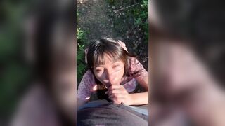 Cute little Asian Girl Plays with and Rides Daddy's Dick in the Park