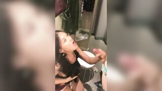 Asian Cumsluts: Taking a load in her mouth in a dressing room #2