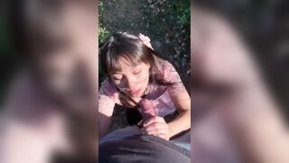 Asian Blowjobs: Cute little Asian Girl Plays with Daddy's Dick in the Park #2