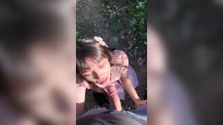 Asian Blowjobs: Cute little Asian Girl Plays with Daddy's Dick in the Park #3