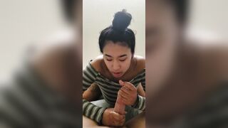 Asian girl makes his Big dick cum everywhere