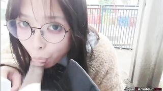 Asian: Amateur Japanese Girl With Glasses Deepthroating A Cock In A Park #2