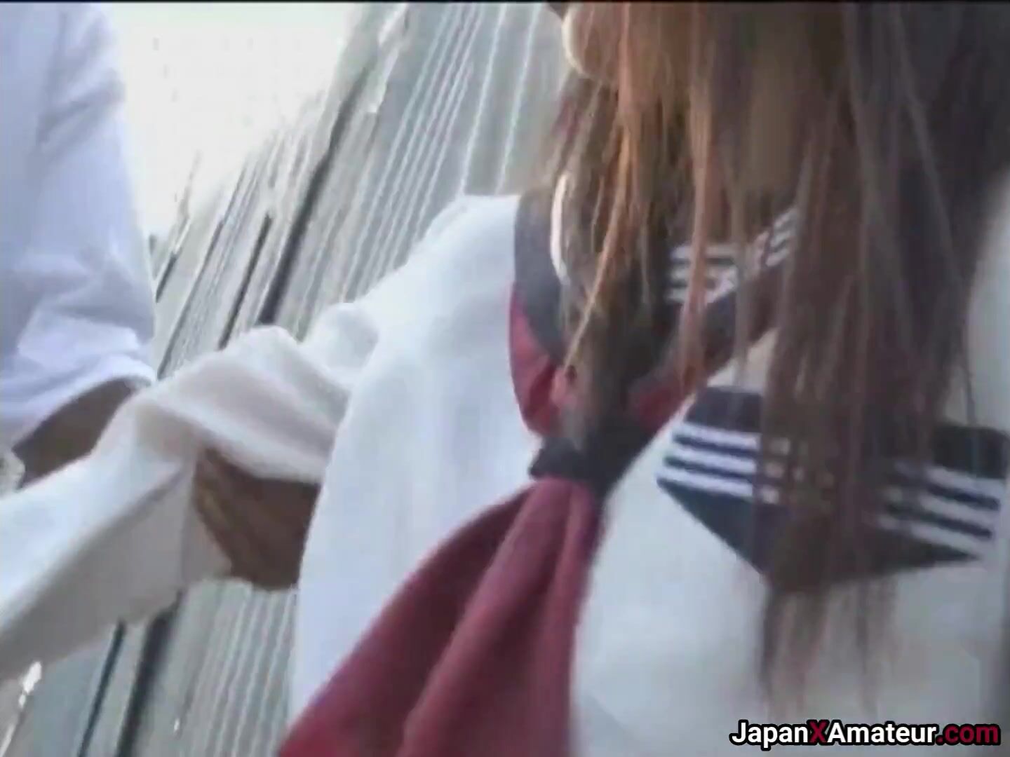 Petite Japanese Girl Struggling With A BBC Outdoors At A Junkyard